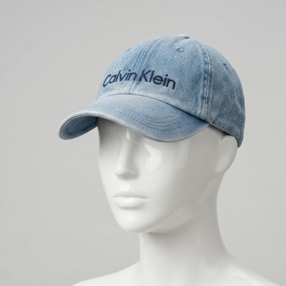 Calvin Klein Womens Light Wash Denim Baseball Cap Logo Hat Adjustable Snapback